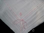 Pink & White Embroidered Baptism Blanket